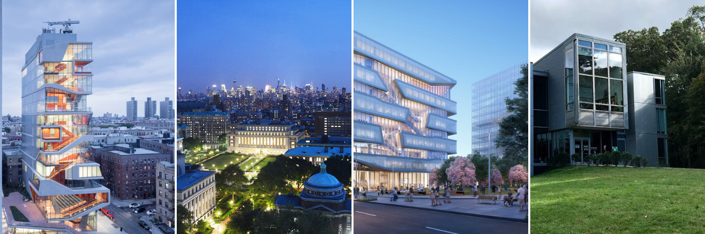 Columbia University's four campuses: Medical Center, Morningside, Manhattanville, and Lamont Doherty